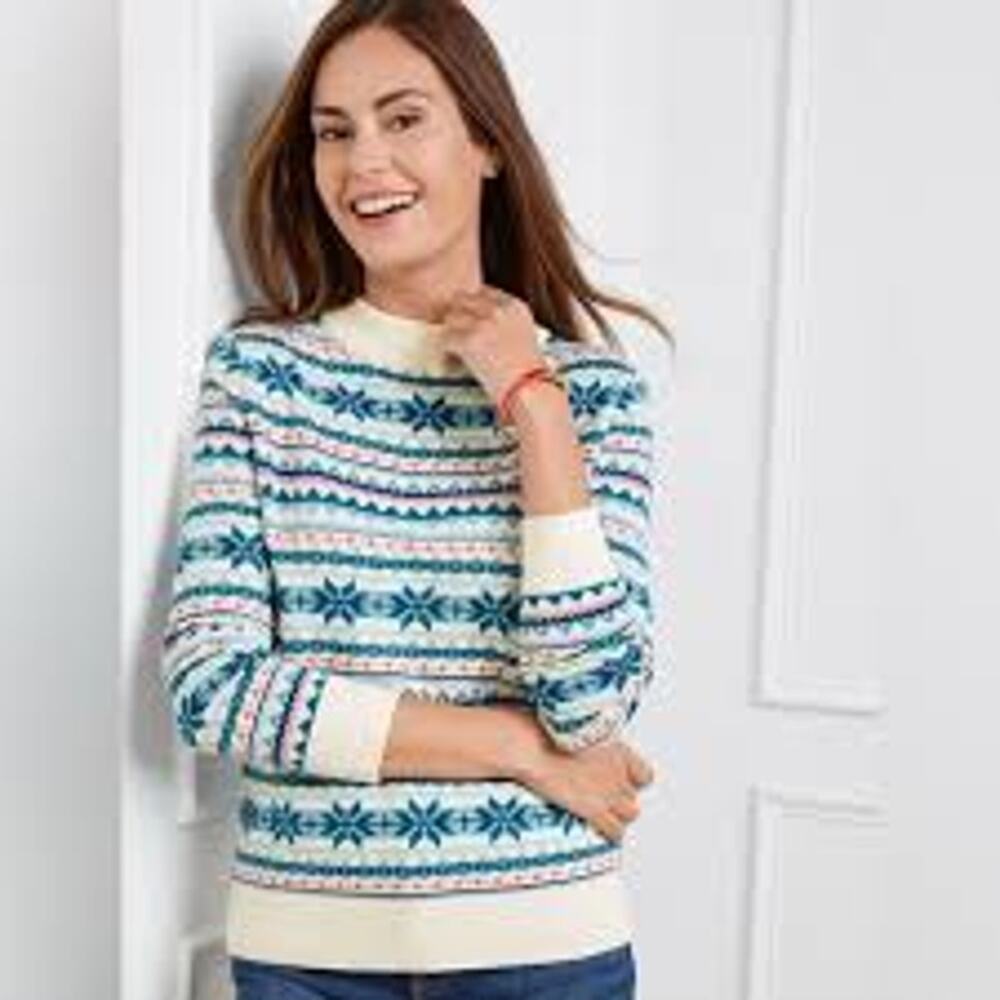 NWT Talbots Fair Isle Knit Sweater Long Sleeve Crewneck Multicolor Womens Size L
